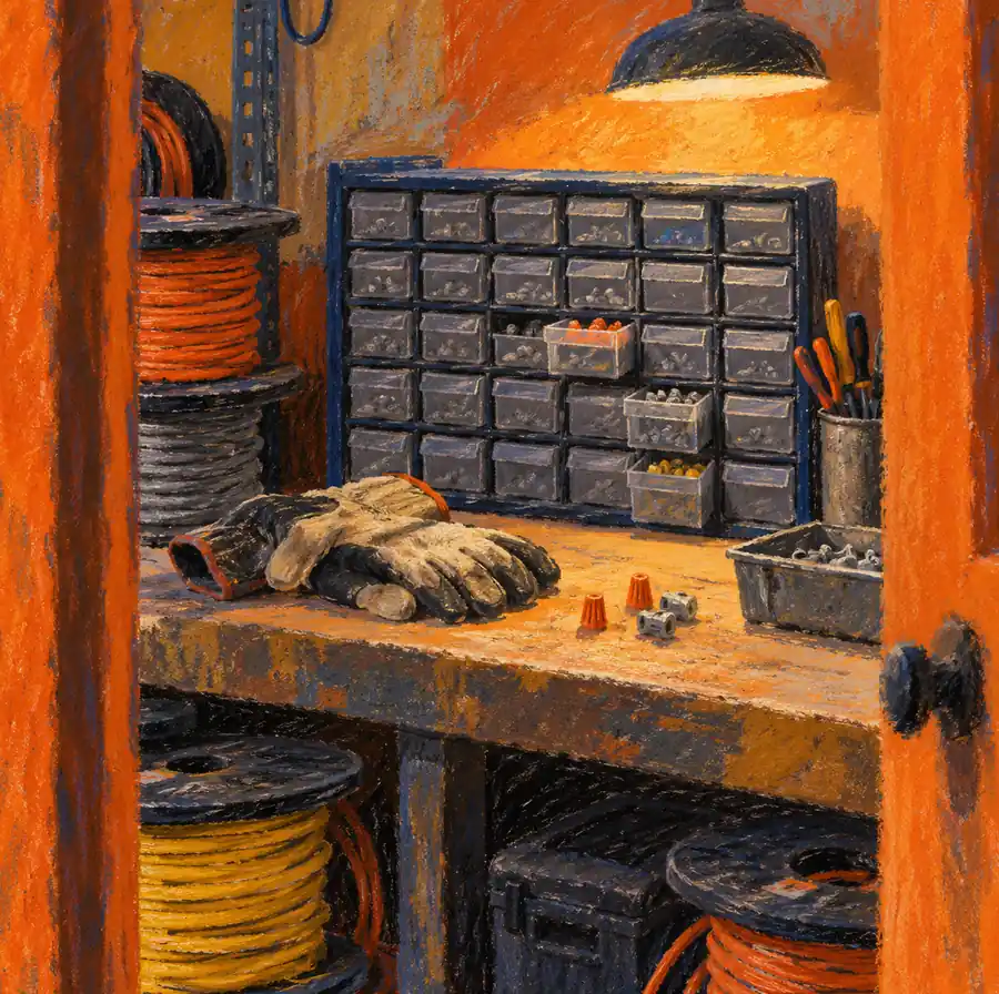 Illustration of electrical contractors equipment and workspace